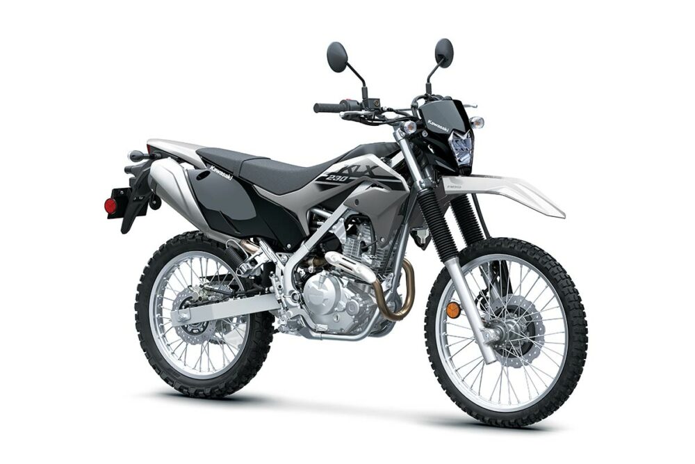 Isolated image of Kawasaki KLX 230 dirt bike in white background